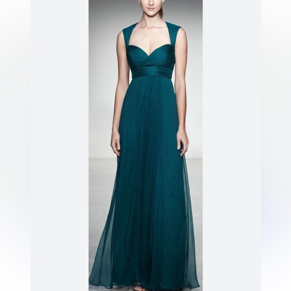 Amsale Women's Crinkled Silk Chiffon‎ Gown in Mallard Sweetheart Neck- Size 0